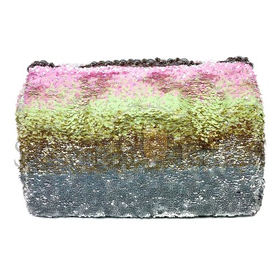 CHANEL PINK GREEN SILVER SEQUINS MINI FLAP BAG (20*14*5cm) CHANEL PINK GREEN SILVER SEQUINS MINI FLAP BAG (20*14*5cm)